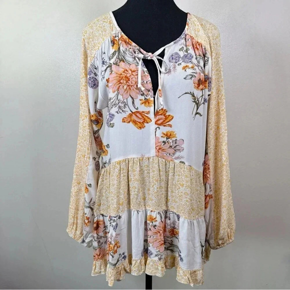 American  Eagle Womens Size Small Floral Bohemian Tunic Blouse - Picture 2 of 16